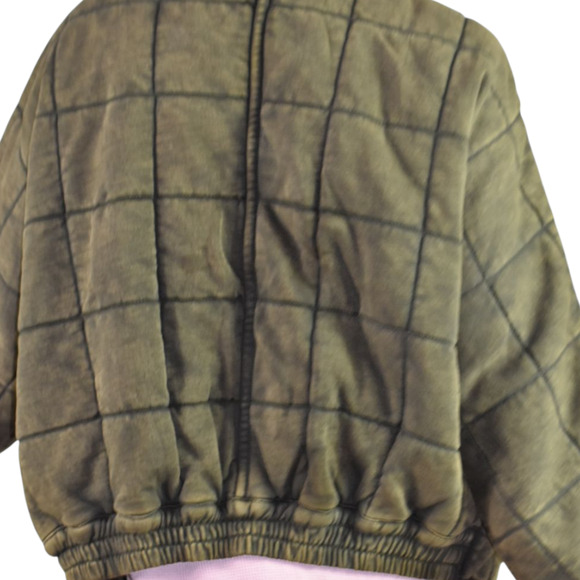Free People Dolman Quilted Knit Jacket Green Olive Bomber Oversizes Cotton XS - Picture 5 of 16
